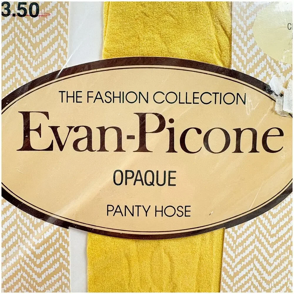 VTG Evan Picone Opaque Pantyhose Yellow Chrome Long NWT Fashion Hosiery 80s USA